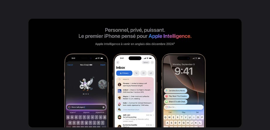 Personnel, privé, puissant. Le premier iPhone pensé pour Apple Intelligence. Apple Intelligence à venir en anglais dès décembre 2024 ◊Mention légale.