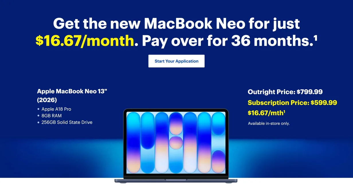 Get the new Macbook Neo for just $16.67/month. Start Your Application