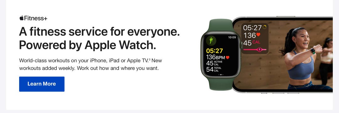 Fitness+. A fitness service for everyone. Powered by Apple Watch.