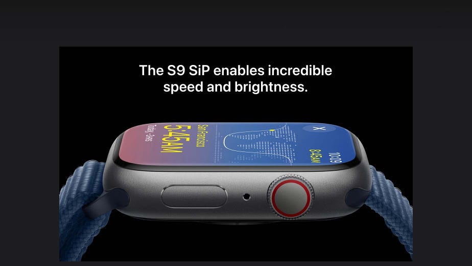 The S9 SiP enables incredible speed and brightness.