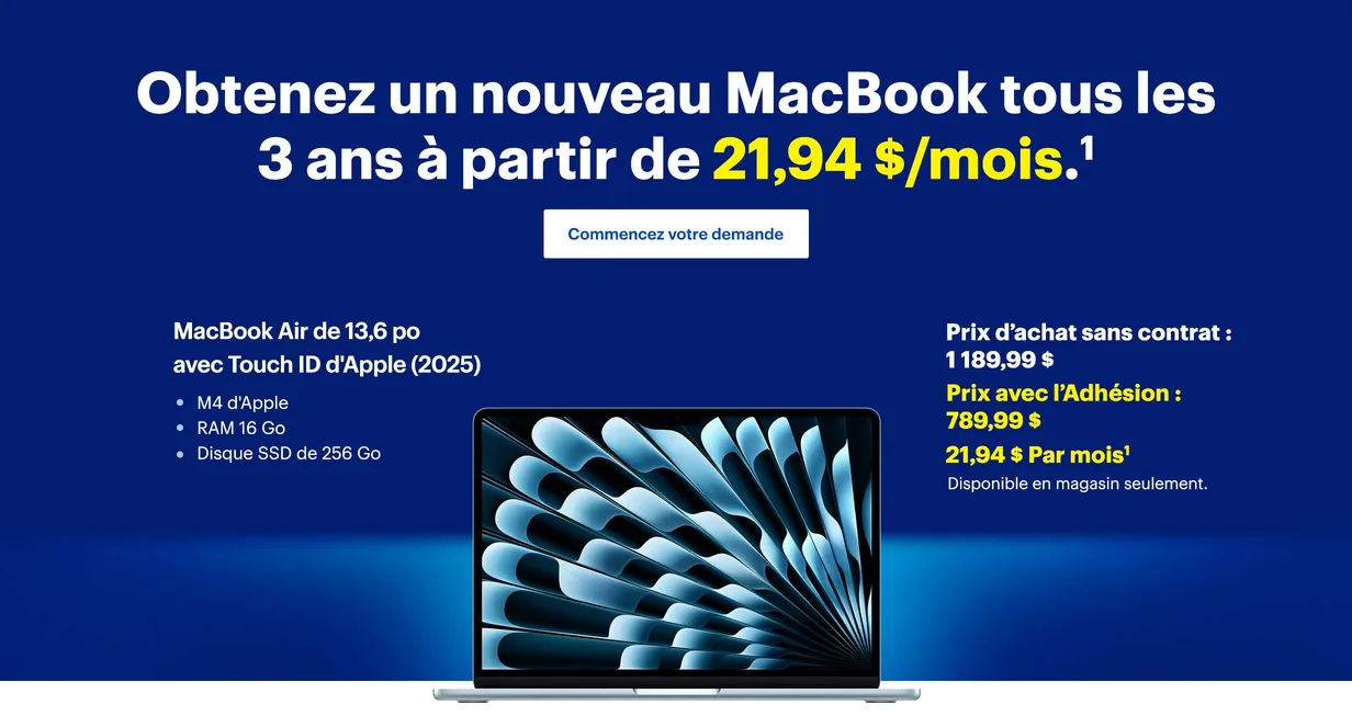 Obtenez un nouveau portable tous les 2 ans à partir de 36,11 $/mois. Commencez votre demande