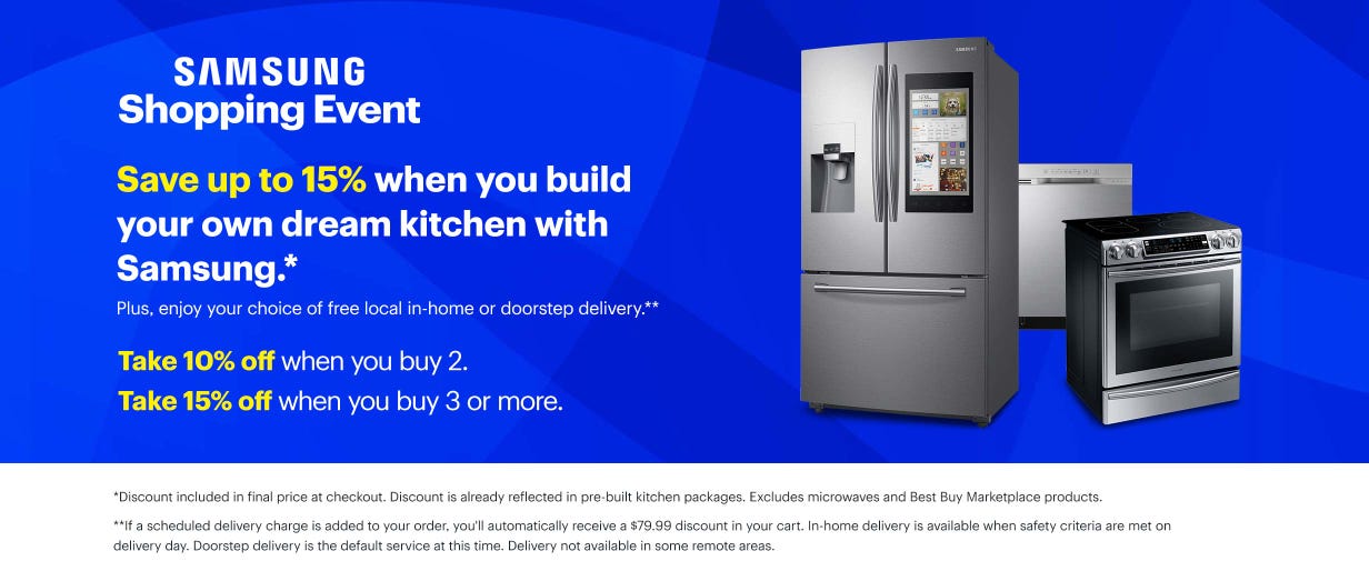 Save up to 15% when you build your own dream kitchen with Samsung.*