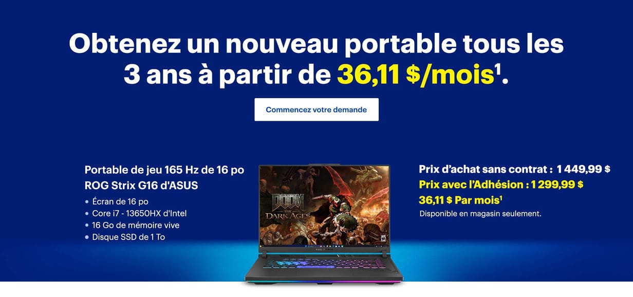 Obtenez un nouveau portable tous les 2 ans à partir de 36,11 $/mois. Commencez votre demande