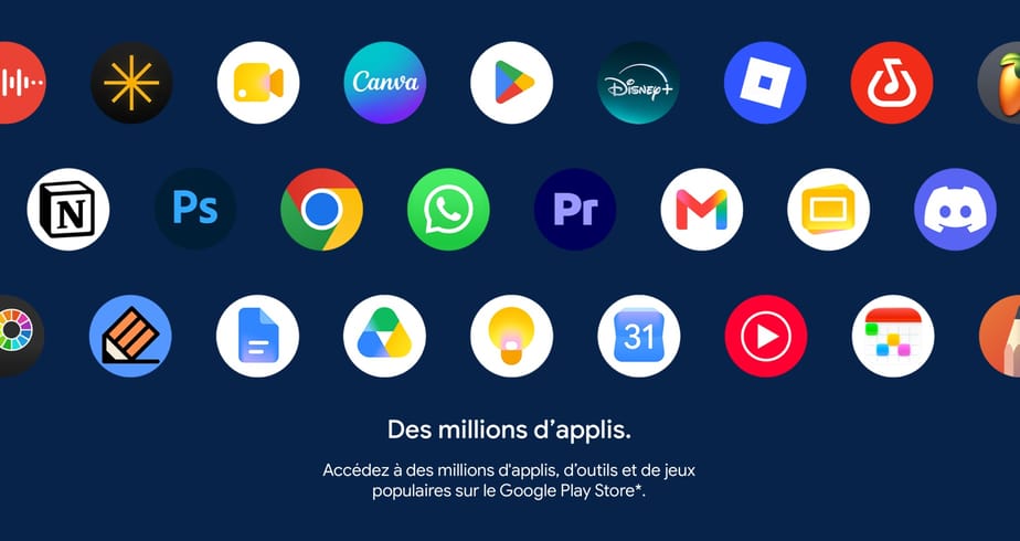 Des millions d’applis. Accédez à des millions d'applis, d’outils et de jeux populaires sur le Google Play Store.