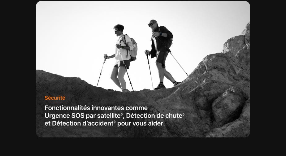Sécurité. Fonctionnalités innovantes comme Urgence SOS par satellite, Détection de chute, et Détection d’accident pour vous aider.