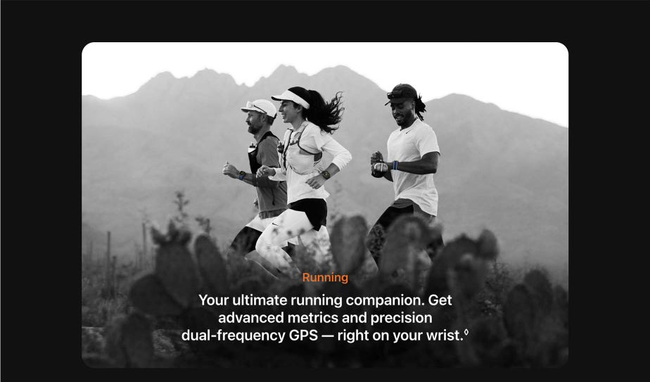 Running. Your ultimate running companion. Get advanced metrics and precision dual‑frequency GPS — right on your wrist.