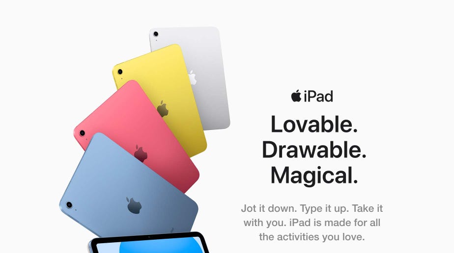 iPad. Lovable. Drawable. Magical. Jot it down. Type it up. Take it with you. iPad is made for all the activities you love.