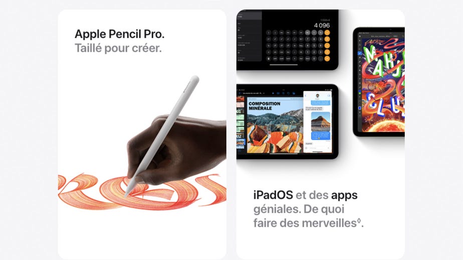 Apple Pencil Pro. Taillé pour créer. iPadOS et des apps géniales. De quoi faire des merveilles◊.