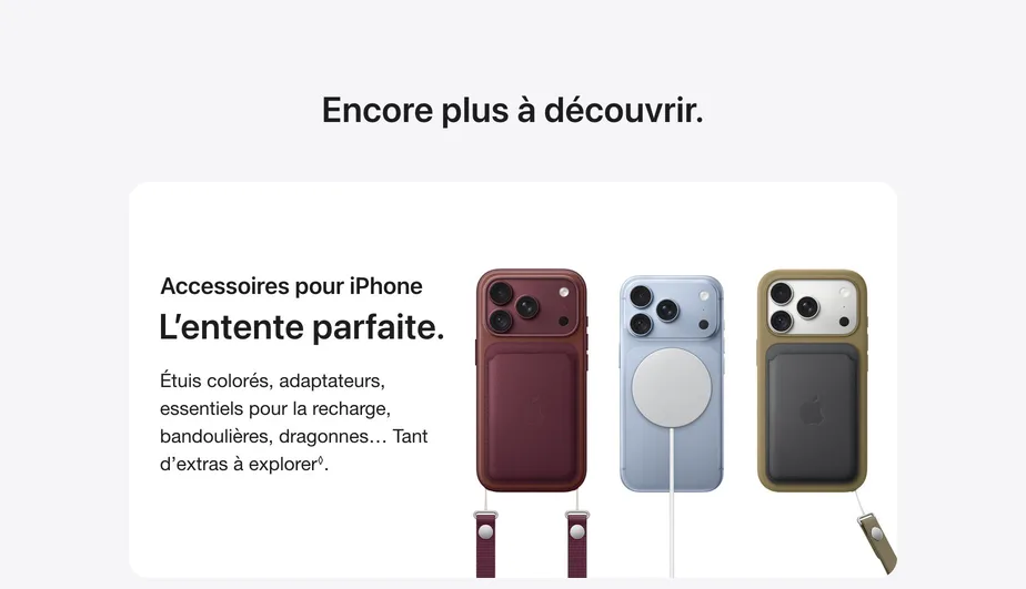 Encore plus à découvrir. Accessoires pour iPhone L’entente parfaite. Étuis colorés, adaptateurs, essentiels pour la recharge, bandoulières, dragonnes… Tant d’extras à explorer◊.Mention légale En savoir plus sur les accessoires pour iPhone.