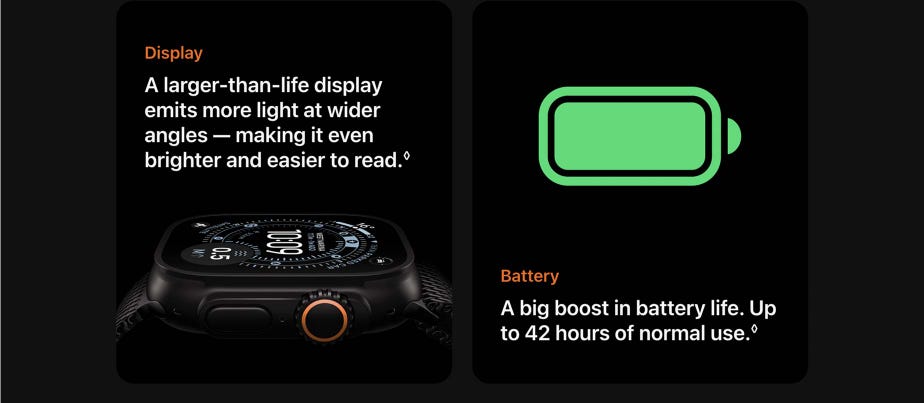 Display. A larger‑than‑life display emits more light at wider angles — making it even brighter and easier to read. Battery. A big boost in battery life. Up to 42 hours of normal use.