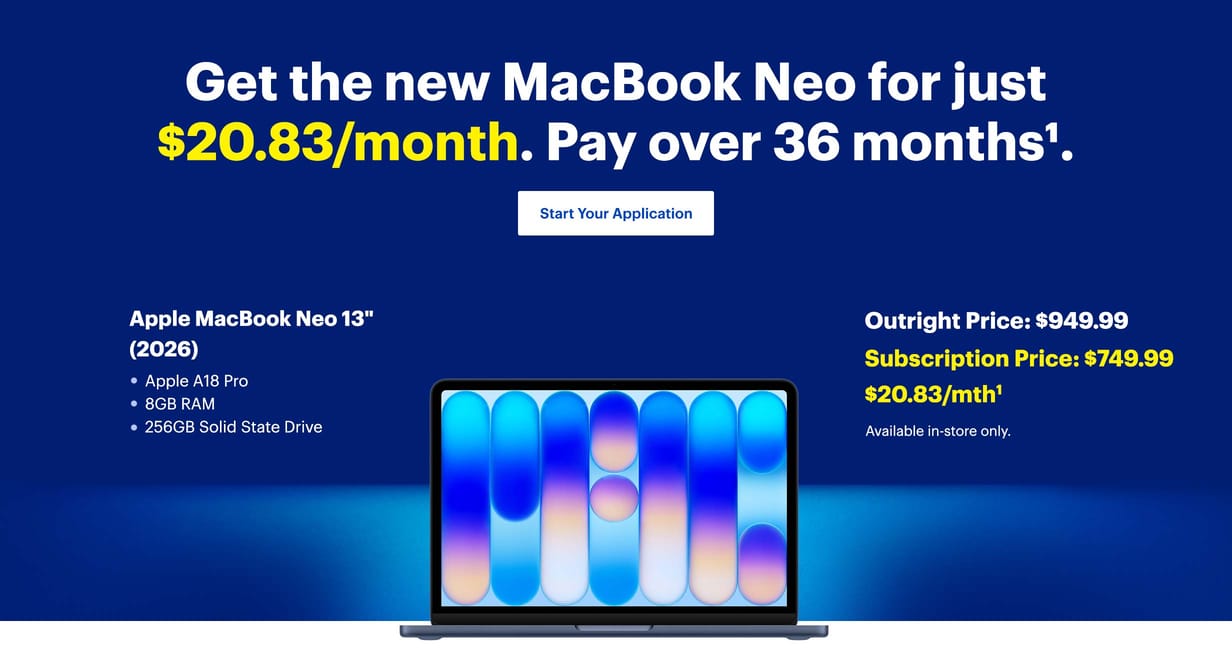 Get the new Macbook Neo for just $20.83/month. Start Your Application.