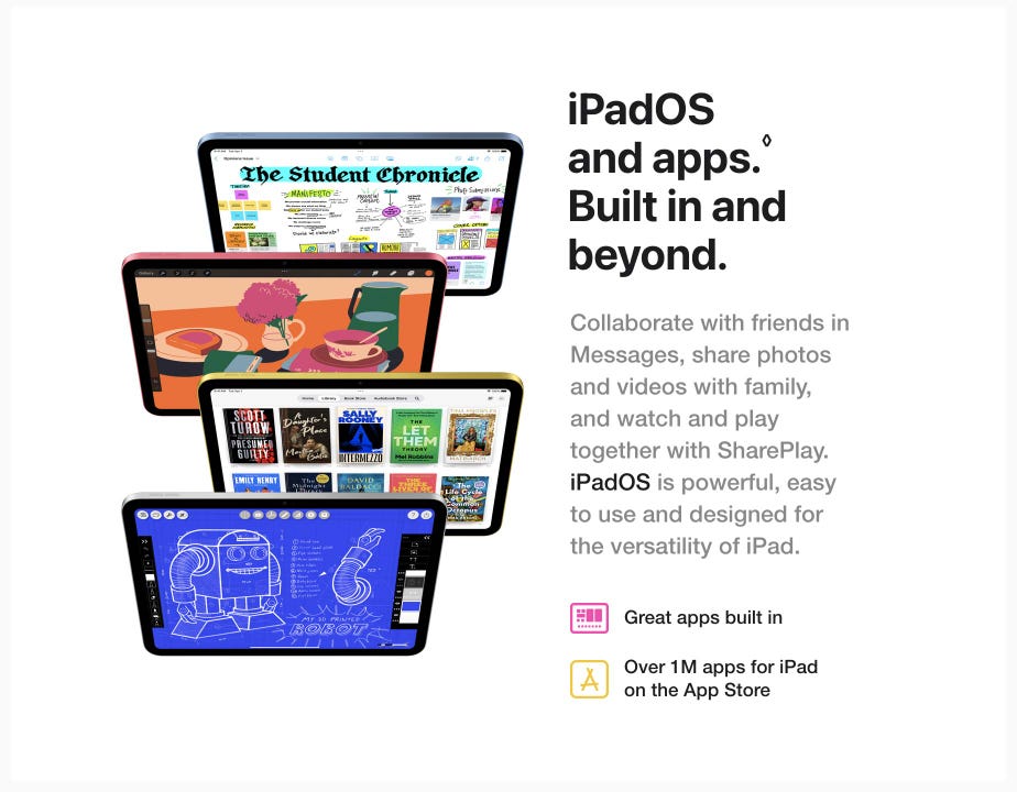 iPadOS and apps. Built in and beyond. Collaborate with friends in Messages, share photos and videos with family, and watch and play together with SharePlay. iPadOS is powerful, easy to use and designed for the versatility of iPad. Read disclaimer.
