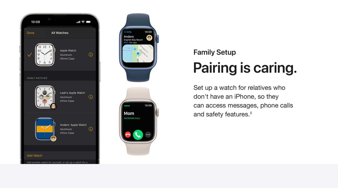 Set up a watch for relatives who don't have an iPhone, so they can access messages, phone calls and safety features.