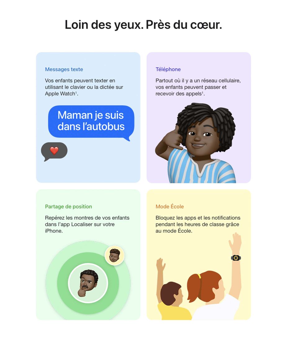 Autant de simplicité, ça fait jaser. Vos enfants ont leur propre numéro. Même sans avoir leur propre téléphone◊Mention légale◊. Envoyez-leur un texto. Pour y répondre, leur voix suffit◊Mention légale◊. Voyez leur localisation. Et recevez des alertes dès leur arrivée à destination.