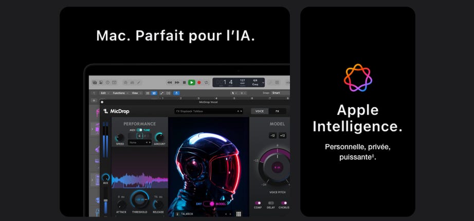 Mac. Parfait pour l'IA. Apple Intelligence. Personnelle, privée, puissante.