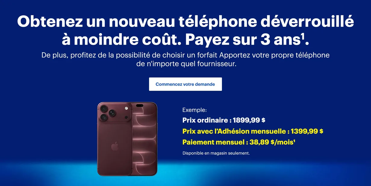Obtenez un nouveau téléphone déverrouillé à moindre coût. Payez sur 3 ans¹.