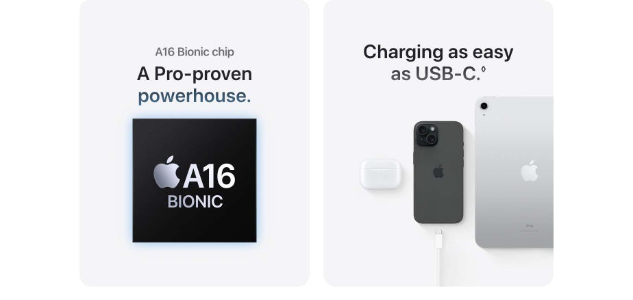 A16 Bionic chip. A Pro-proven powerhouse. Charging as easy as USB-C.