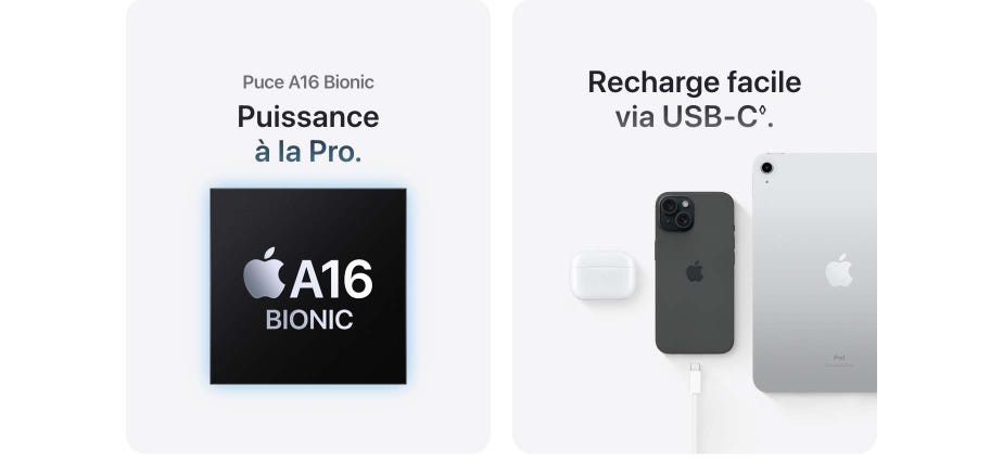 Puce A16 Bionic. Puissance à la Pro. Recharge facile via USB-C.