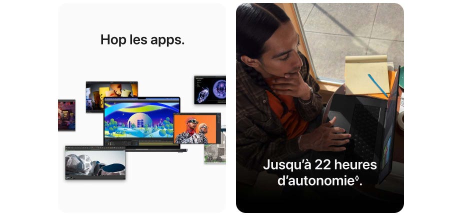 Hop les apps. Jusqu’à 22 heures d’autonomie. Mention légale.