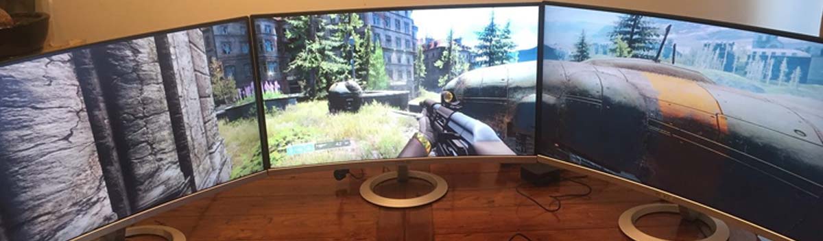 1 curved 2 flat monitor setup