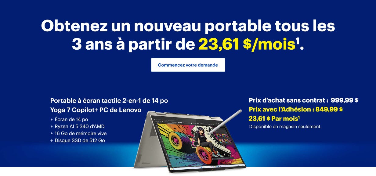 Obtenez un nouveau portable tous les 2 ans à partir de 23,61 $/mois. Commencez votre demande