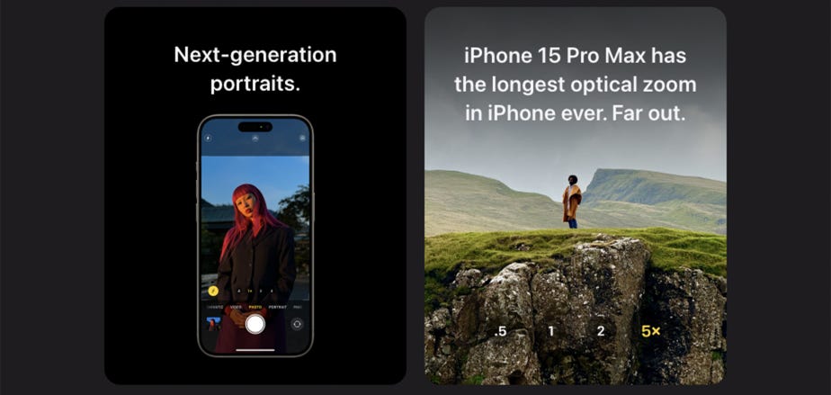 Next-generation portraits. iPhone 15 Pro Max has the longest optical zoom in iPhone ever. Far out.