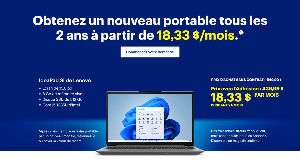 Obtenez un nouveau portable tous les 2 ans à partir de 21,67 $/mois. Commencez votre demande