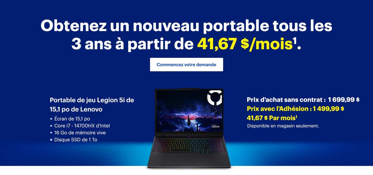 Obtenez un nouveau portable tous les 2 ans à partir de 41,67 $/mois. Commencez votre demande