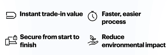 Instant trade-in value. Faster, easier process. Secure from start to finish. Reduce environmental impact.